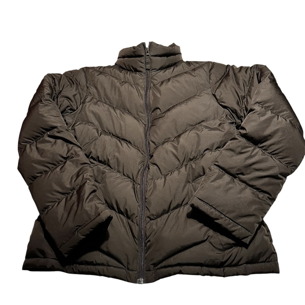 Land's End Puffer Jacket Women's Small (6-8) Brown Chevron Down EUC